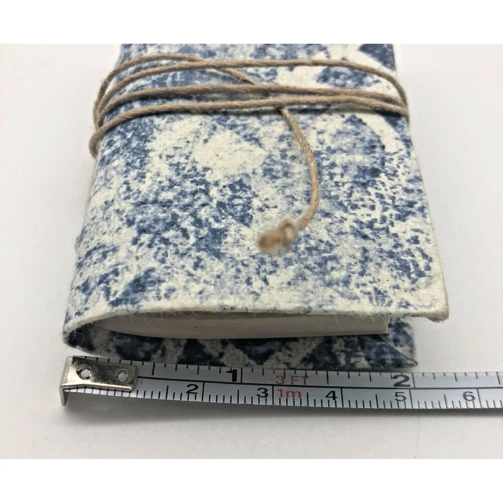 Handmade Bound Mini Paperboard Journal Blue White Twine Tie Blank Inserts 3x2”